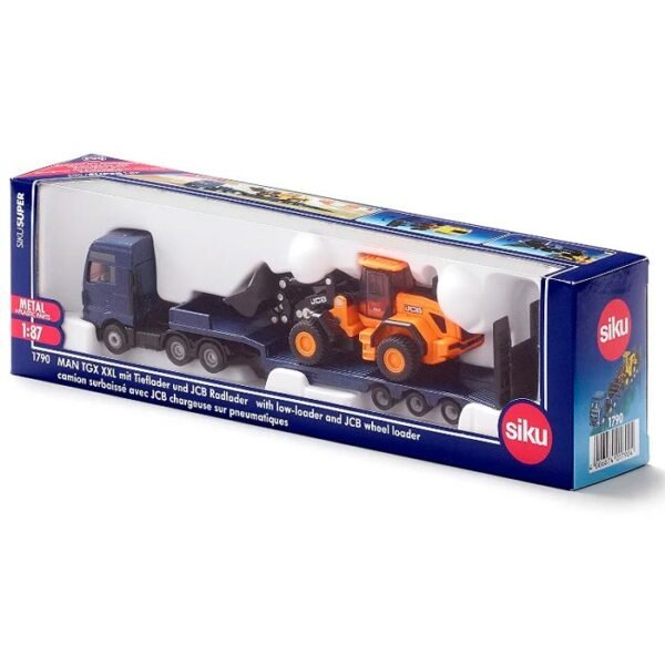 10179000000 Caminhão MAN com plataforma baixa e carregadeira de rodas JCB