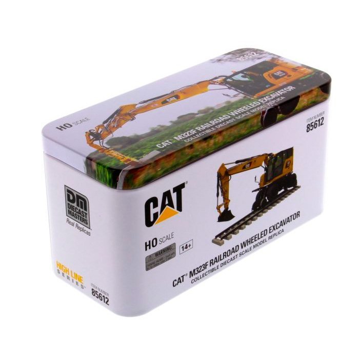 85656 1:87 Cat® M323F Escavadeira de rodas ferroviária, Cat® amarela com 3 ferramentas de trabalho