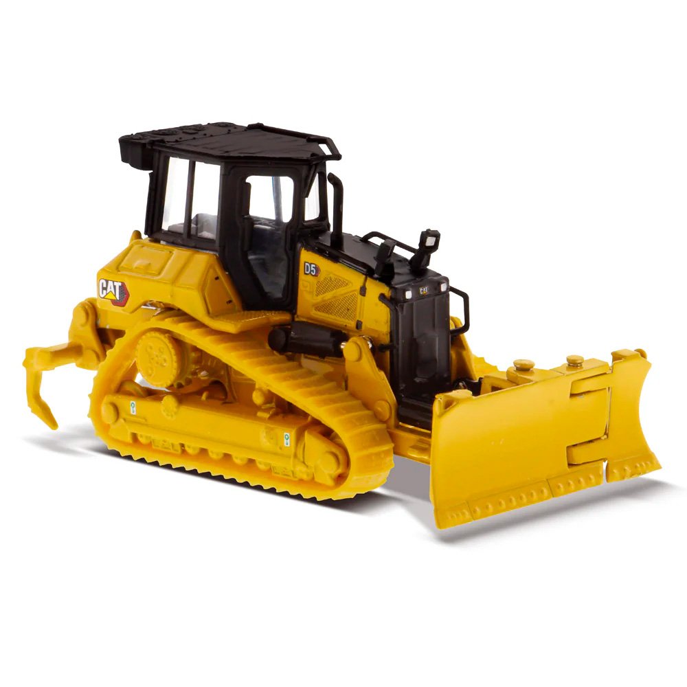 85953 Miniatura Trator de esteiras Cat D5 na escala 1:87 com esteiras para nivelamento fino e lâmina dobrável.